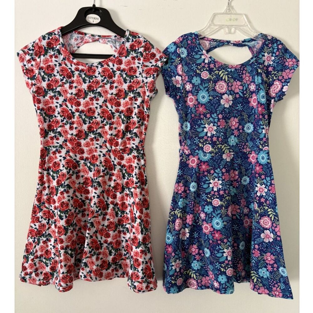 Girls Floral Skater Dress Bundle 6/6X Retro Twirly Fit Flare Lightweight Country